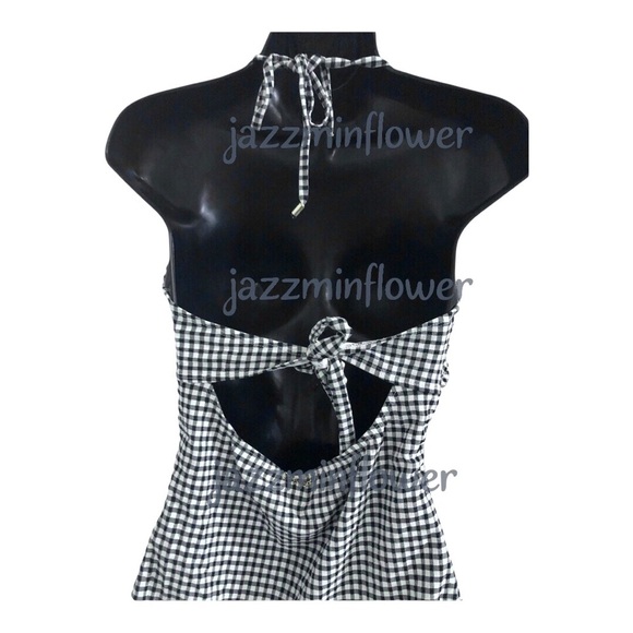 Betsey Johnson white black classic gingham print halter swimsuit size XL new - Picture 7 of 13